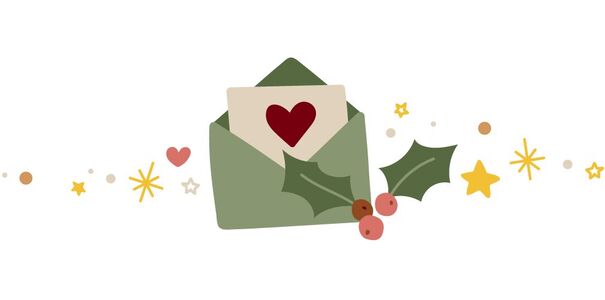  Green envelope with love and heart on a white background. 