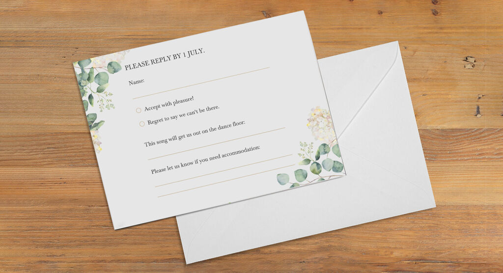 Elegant greeting card with botanical design and envelope