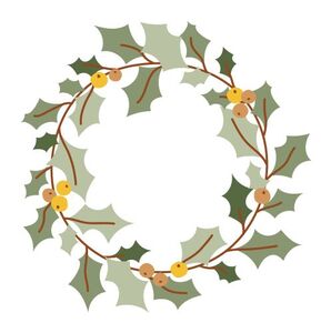  Circular Christmas wreath with holly and golden berries 