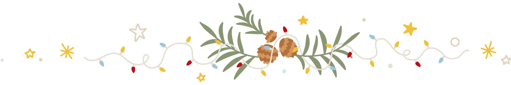  Colorful Christmas tree decorations with branches and stars. 